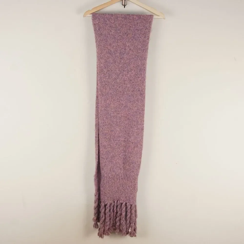 Anthropologie Heather Pink Purple Knit Braded Fringe Scarf 12